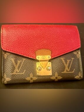 LOUIS VUITTON  Pallas Compact Red & Brown LV Logo Folding Wallet